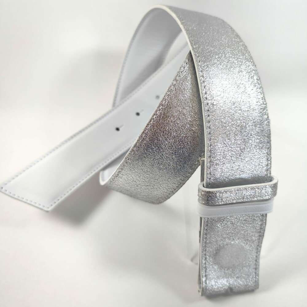 Ceinture reversible femme Argent / Blanc